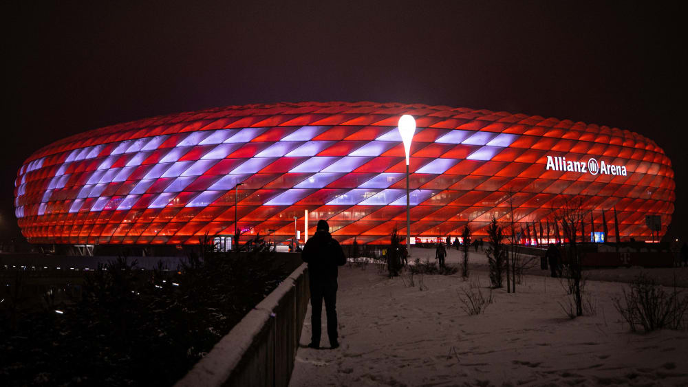 MUNICH, GERMANY - JANUARY 12: A general view outside the stadium as fans arrive in the snow prior to the Bundesliga match between FC Bayern München and TSG Hoffenheim at Allianz Arena on January 12, 2024 in Munich, Germany. (Photo by A. Beier/FC Bayern via Getty Images)
