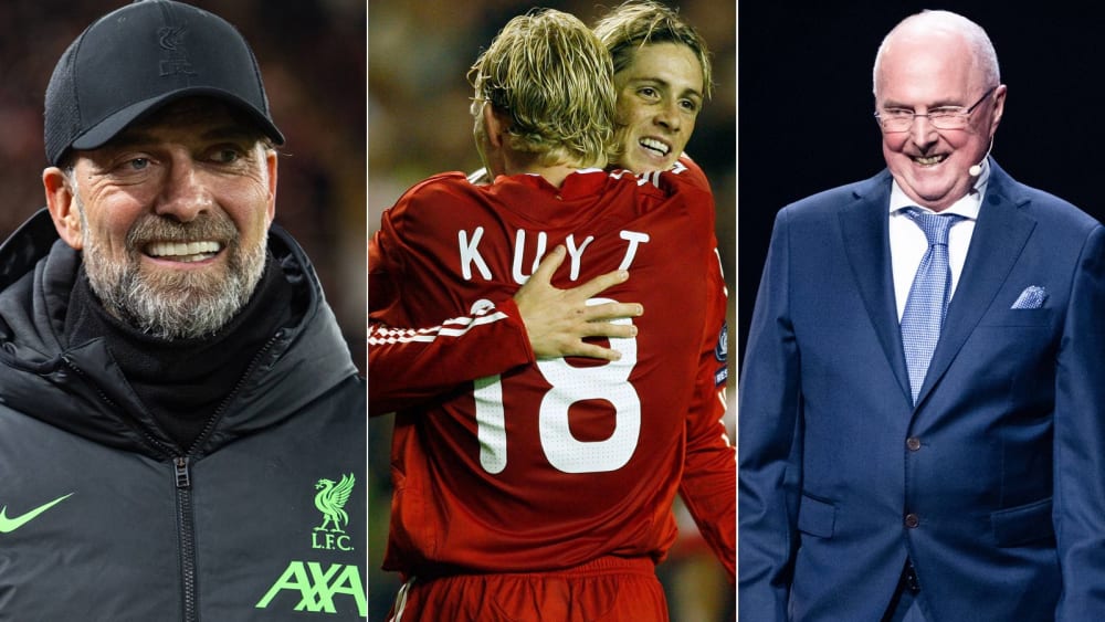 Haben ein Herz für den FC Liverpool: Jürgen Klopp, Dirk Kuyt, Fernando Torres, Sven-Göran Eriksson (v. li.).