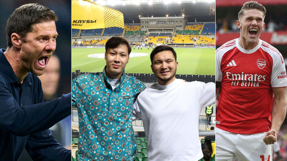 Xabi Alonso liegt mit Real Madrid in Topf 1, Viktor Gyökeres (re.) mit Arsenal in Topf 2 - während Neuling Qairat (hier zwei Fans in Almaty) ganz hinten startet.