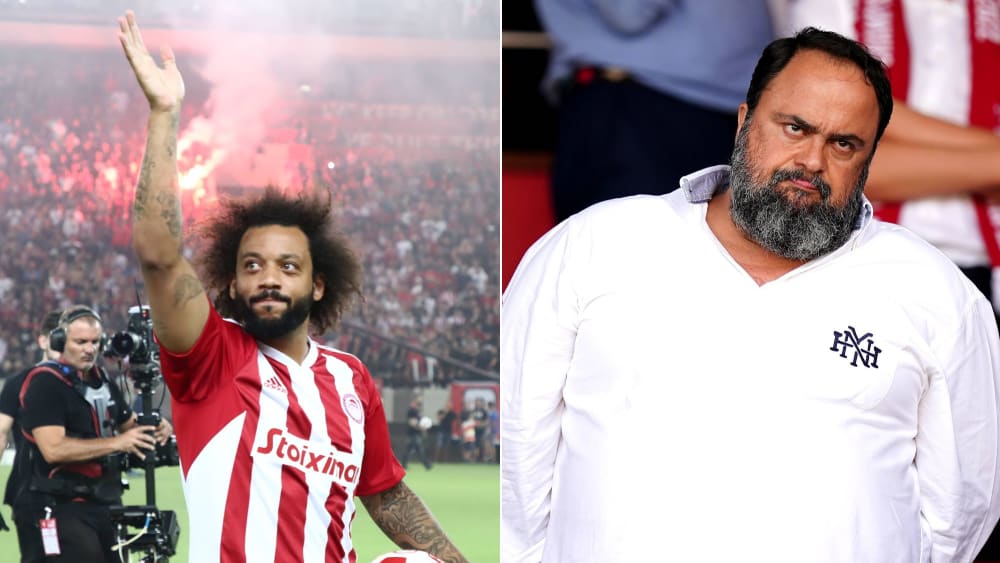 Sie wollen Olympiakos voranbringen: Neuzugang Marcelo und Präsident Evangelos Marinakis.