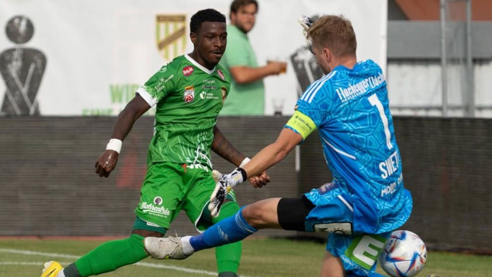 Teixeira bezwang Hartberg-Torhüter Swete zur 1:0-Führung.