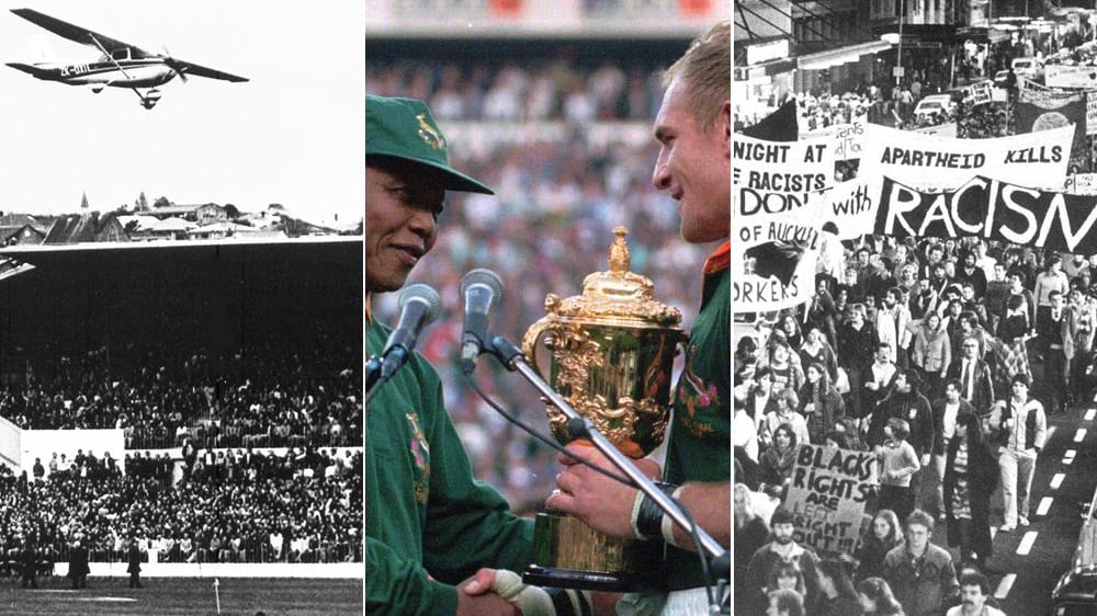 Sport im Schatten der Apartheid: 1981 gab es tumultartige Szenen, 1995 Bilder der Versöhnung.