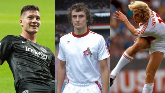 Luka Jovic (Eintracht Frankfurt), Dieter Müller (1. FC Köln) und Jürgen Klinsmann (VfB Stuttgart).
