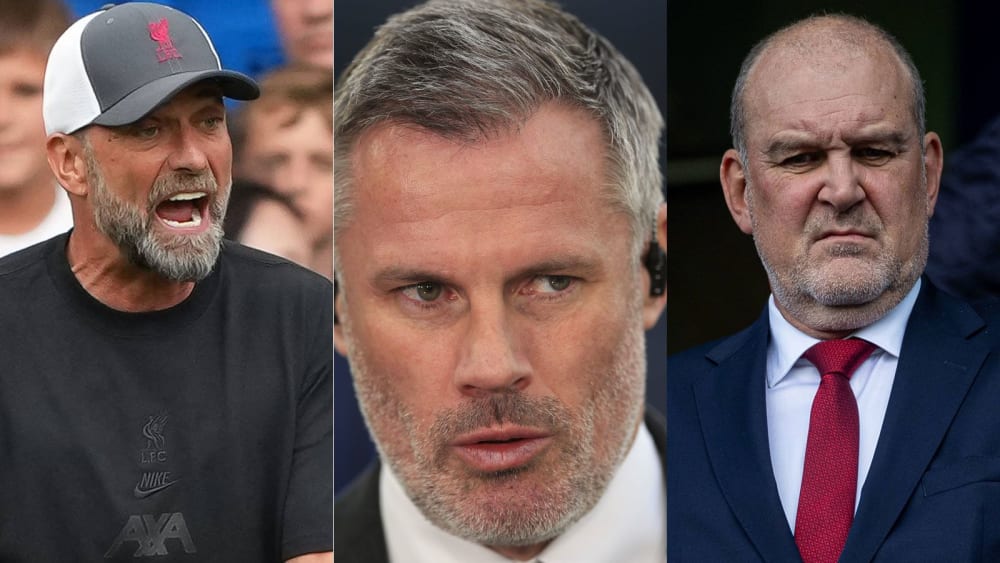 Jamie Carragher (Mi.) stellt auch Jörg Schmadtke (re.) kein gutes Zeugnis aus. Jürgen Klopp wartet weiter auf eine Verstärkung auf der Sechs.