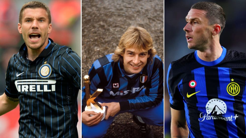 Lukas Podolski, Jürgen Klinsmann, Robin Gosens (v.li.)