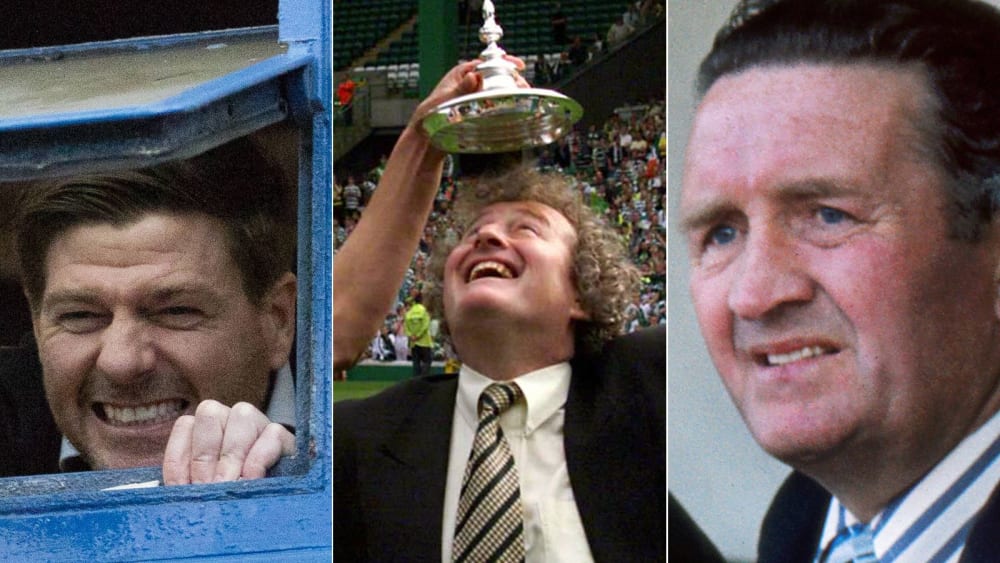 Klangvolle Trainernamen in Glasgow: Steven Gerrard (Rangers), Wim Jansen und Jock Stein (beide Celtic, v. li.).
