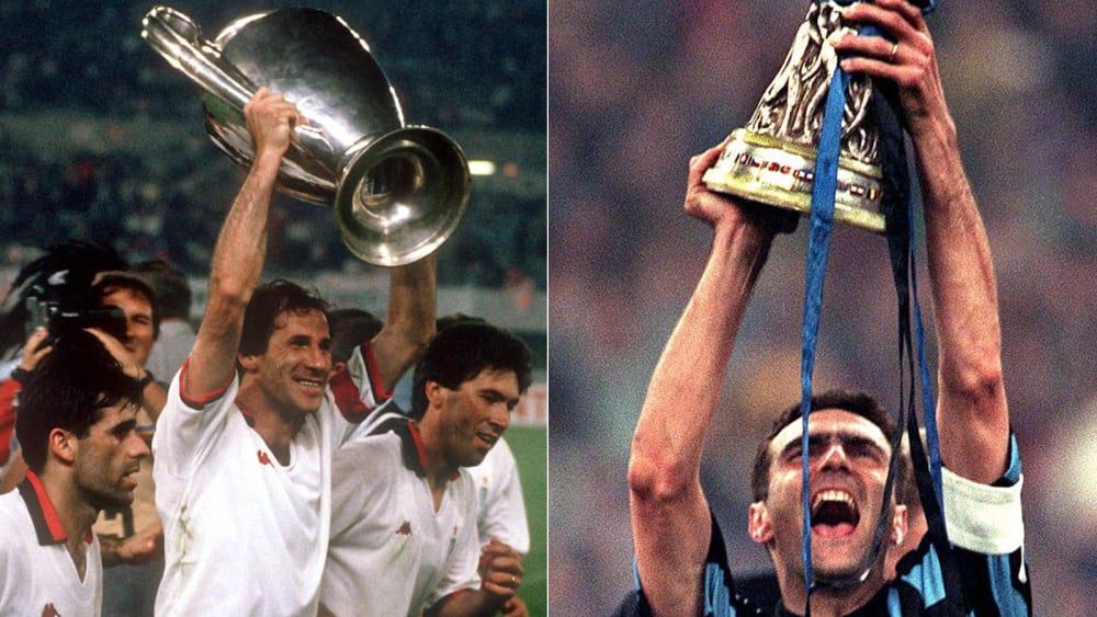 Europapokalsieger mit ihren Vereinen: Milan-Ikone Franco Baresi und Inter-Legende Giuseppe Bergomi (re.).