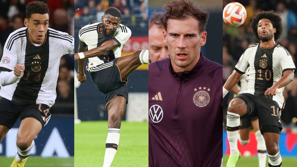 Welche Rolle spielen sie bei der WM? Jamal Musiala, Antonio Rüdiger, Leon Goretzka und Serge Gnabry (v.li.).