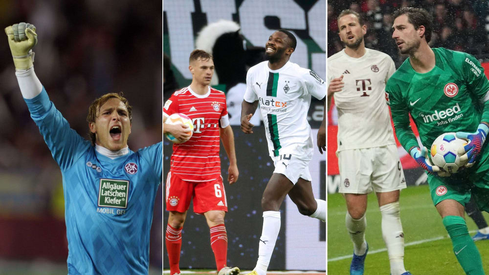 Tobias Sippel, Joshua Kimmich, Marcus Thuram, Harry Kane, Kevin Trapp (v. li.)