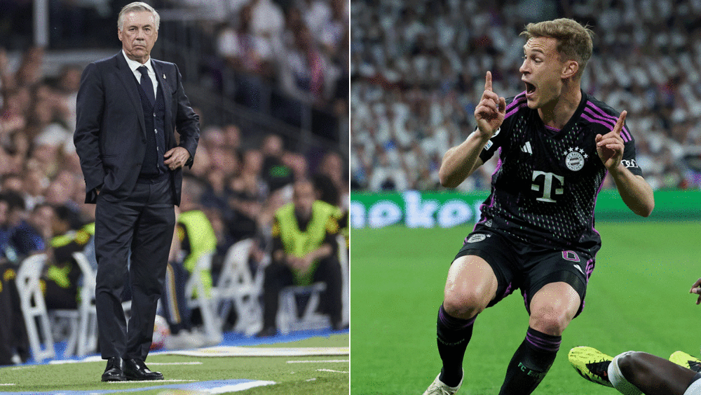 Voller Fokus am Mittwochabend: Real-Coach Carlo Ancelotti (li.) und Bayern-Verteidiger Joshua Kimmich.