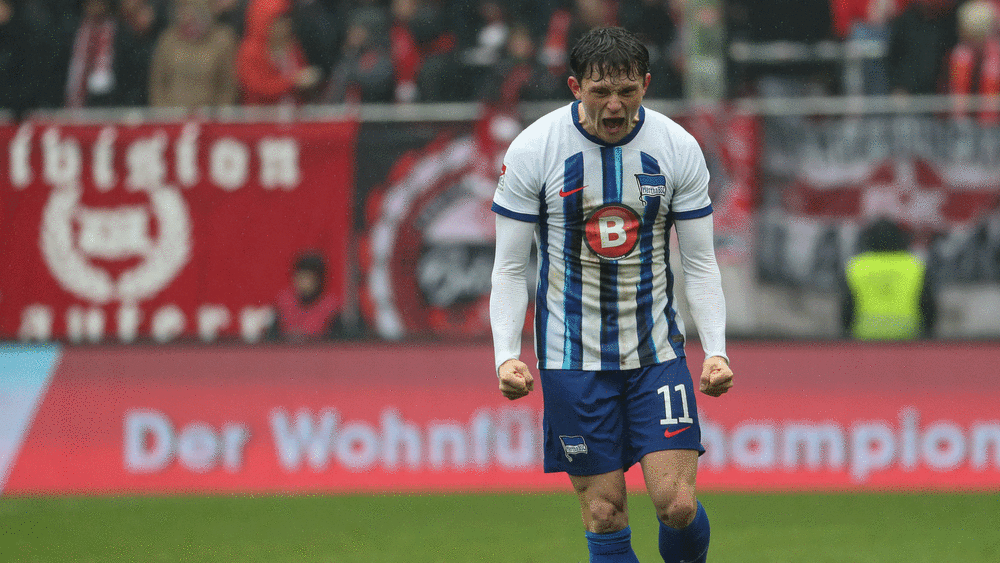 Urschrei: Fabian Reese will mit Hertha BSC unbedingt ins Pokal-Halbfinale.
