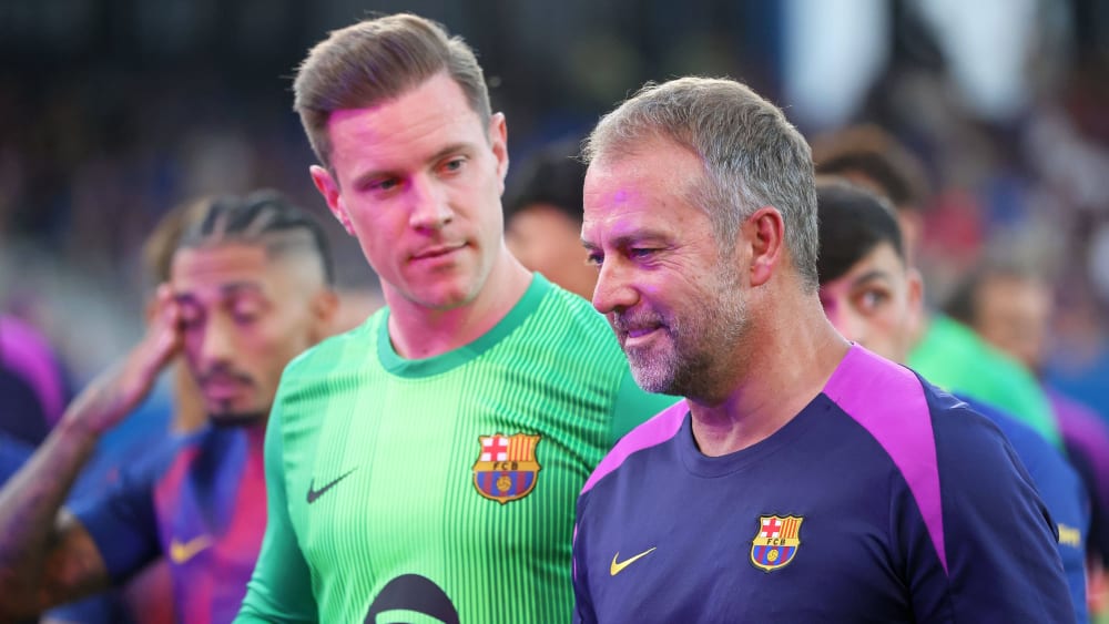 Marc-André ter Stegen und Coach Hansi Flick.