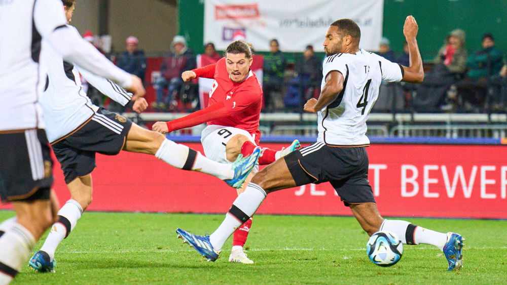 Führungstreffer: Marcel Sabitzer (Mi.) trifft gegen Jonathan Tah zum 1:0 für Österreich.