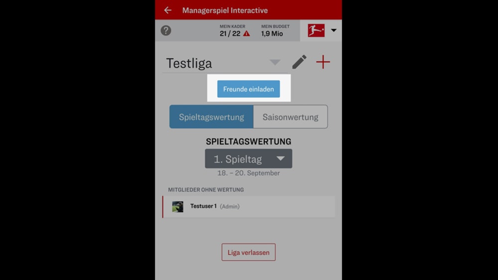 Freunde zu Managerliga einladen