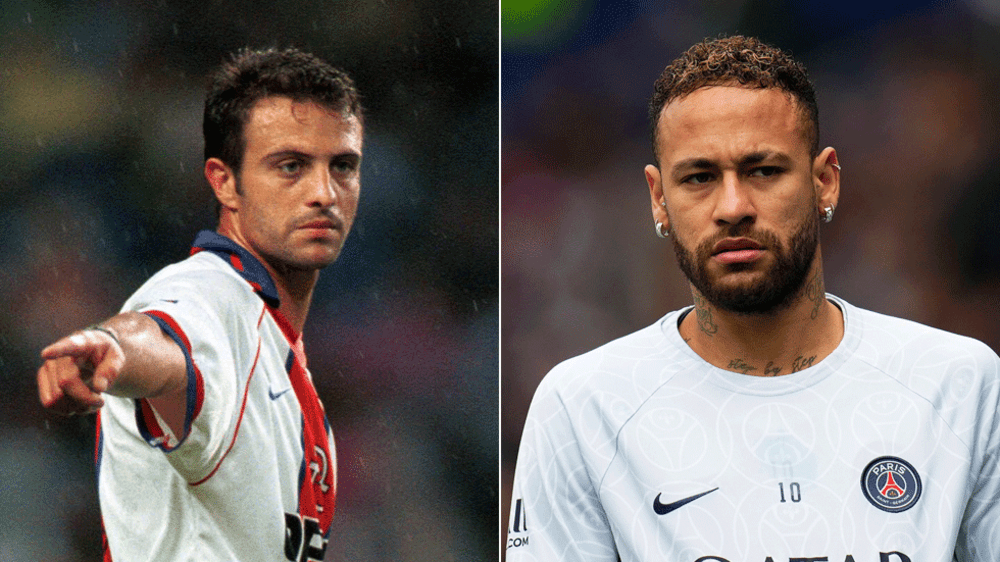 Alain Roche (li.) spielte in den Neunzigern für PSG. Neymar (re.) tut dies aktuell.