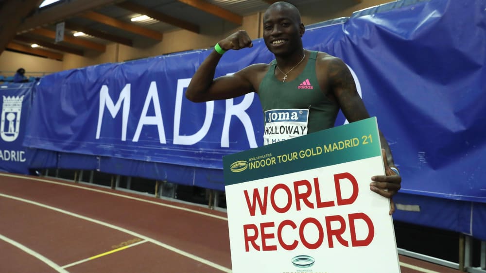 Colin Jacksons Weltrekord ist Geschichte: Grant Holloway in Madrid.