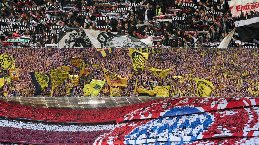 Fans von Frankfurt, Dortmund, M&#252;nchen und Bremen (v.o.)