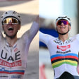 Duell der Giganten bei Lüttich-Bastogne-Lüttich: Tadej Pogacar (l.) fordert Mathieu van der Poel heraus.