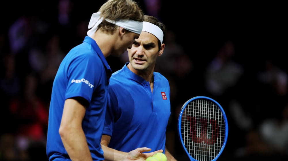 Alex Zverev und Roger Federer siegten f&#252;r das Team Europa im Doppel.