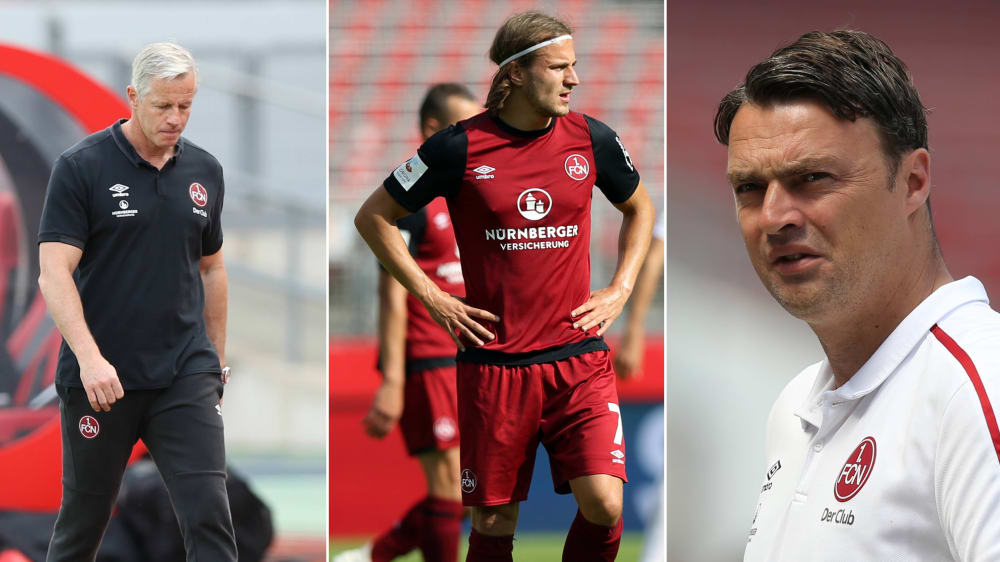 Sie alle wollen den Sturz in die 3. Liga verhindern: FCN-Coach Jens Keller, Felix Lohkemper und Sportvorstand Robert Palikuca (v.l.).