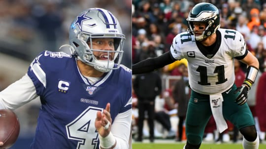 Erwarten mit ihren Teams ein ganz wichtiges Aufeinandertreffen: Dak Prescott (li.) und Carson Wentz.