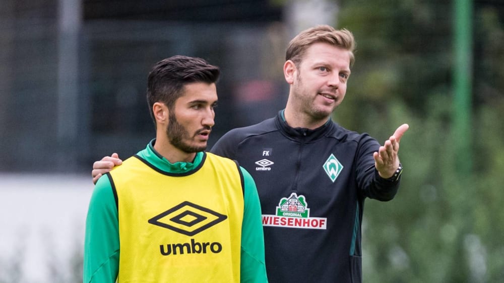 Lob f&#252;r Nuri Sahin: Werder-Trainer Florian Kohfeldt (r.).