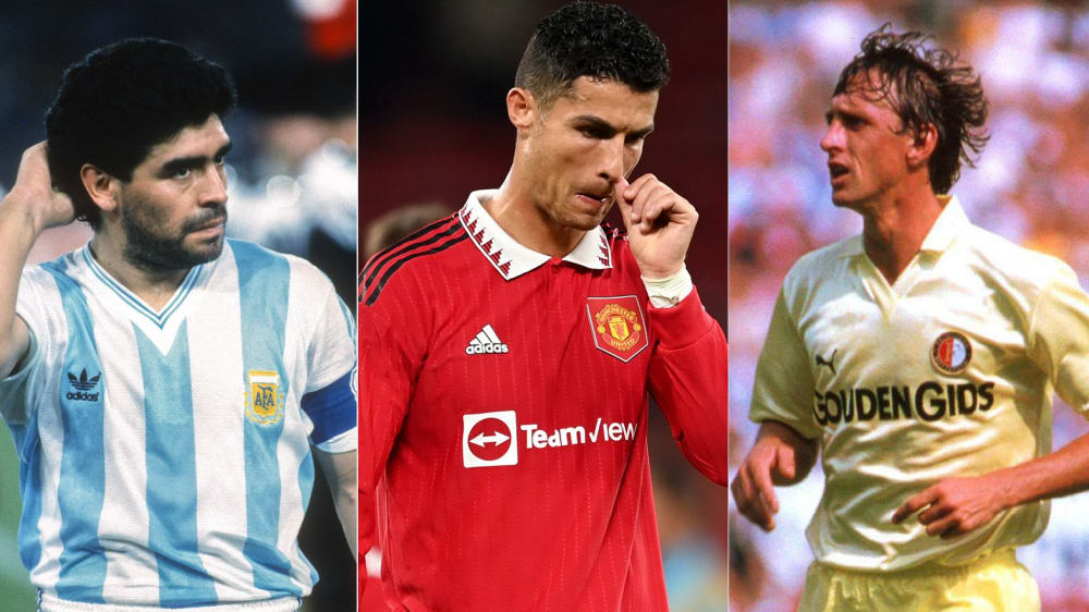 Traten alle bis ins hohe Fußballeralter gegen den Ball: Diego Maradona, Cristiano Ronaldo und Johan Cruyff (v. li.)