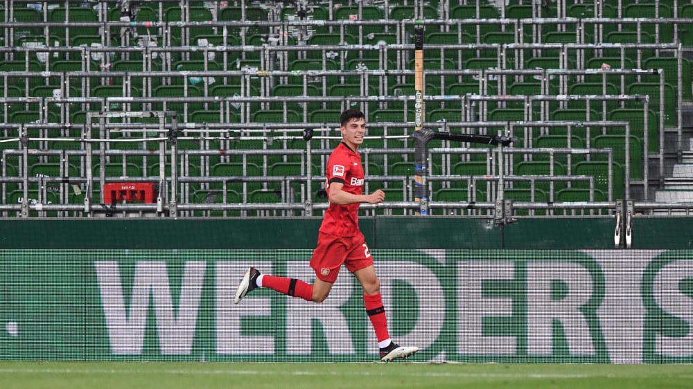 Jubel vor leeren R&#228;ngen: Kai Havertz avancierte mit zwei Treffern zum Leverkusener Matchwinner.