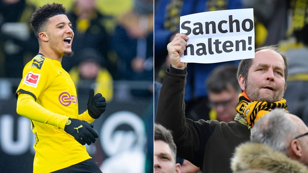 Erlaubtes Plakat: Dieser BVB-Fan will Jadon Sancho nicht verlieren.