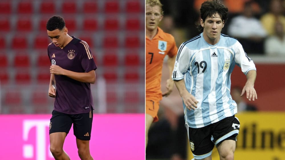 Mit 19 schon extrem stark: Jamal Musiala und Lionel Messi.