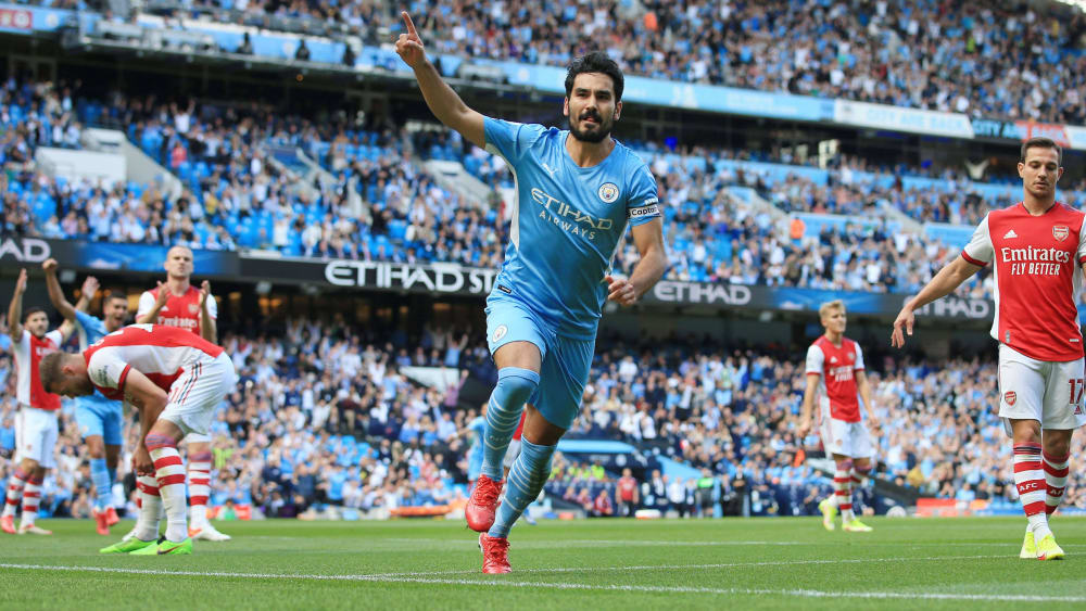 ManCity-Kapitän Ilkay Gündogan jubelt über sein Führungstor gegen Arsenal.