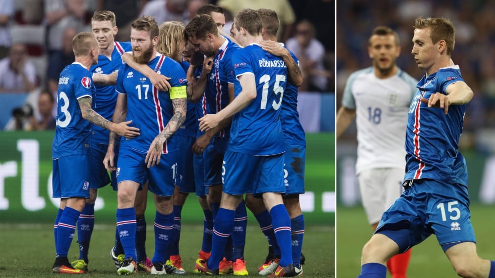 Im Achtelfinale der EM 2016 sorgte Island um Jon Dadi Bödvarsson (#15) für eine große Überraschung gegen England.