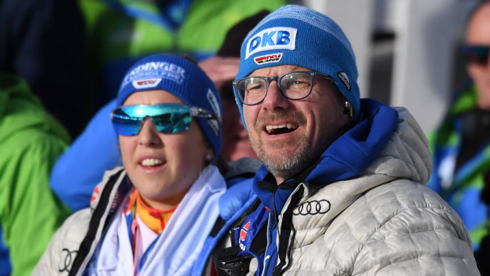 Biathletin Franziska Preuß und Stefan Schwarzbach vom DSV.