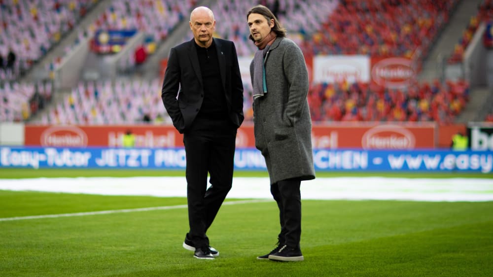 Der neue Trainer von Fortuna D&#252;sseldorf und der scheidende Sport-Vorstand: Uwe R&#246;sler (links) und Lutz Pfannenstiel.