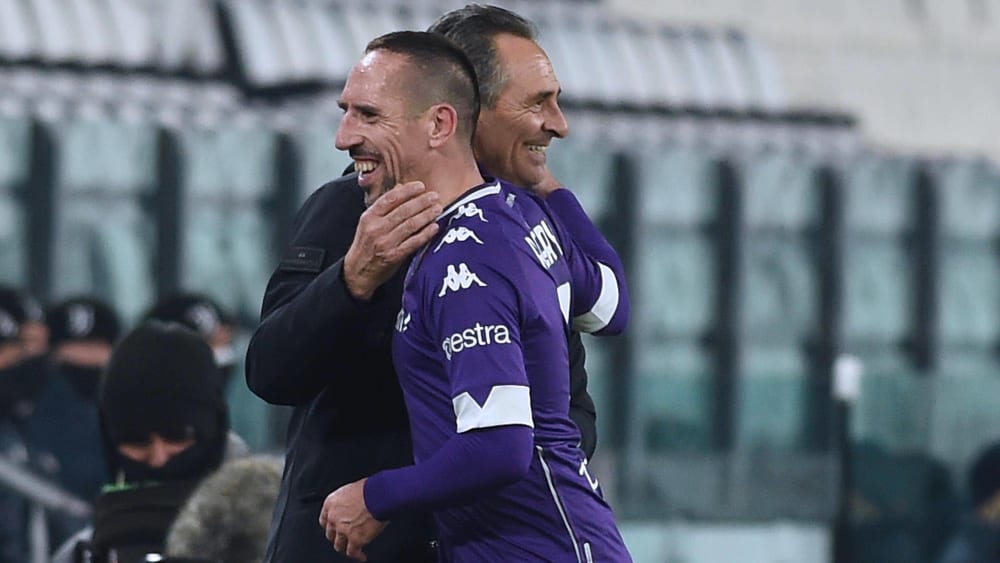 Beste Laune nach dem Coup in Turin: Viola-Coach Cesare Prandelli und Fiorentina-Star Franck Ribery.
