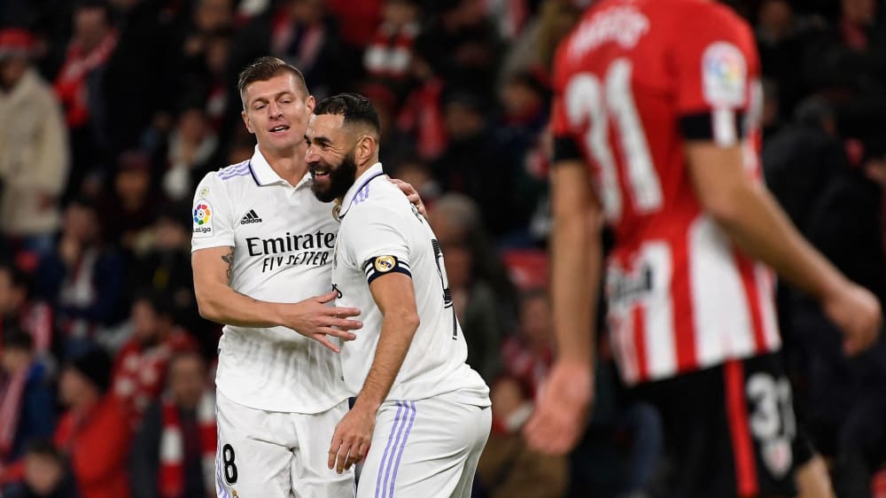 Reals Torschützen beim Sieg in Bilbao: Toni Kroos (li.) und Karim Benzema.