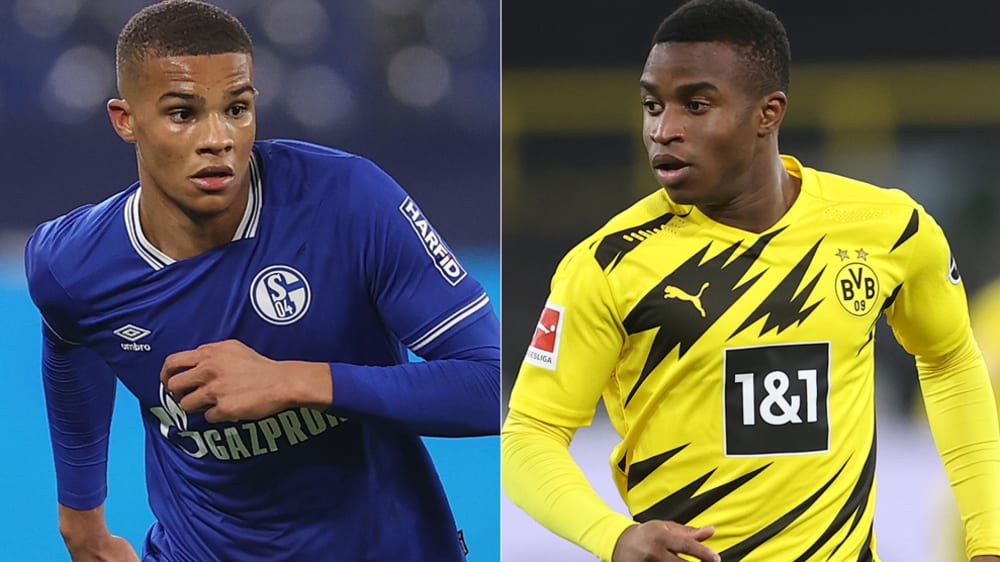 Schalkes Malick Thiaw (l.) und Dortmunds Youssoufa Moukoko fahren mit zur U-21-EM.