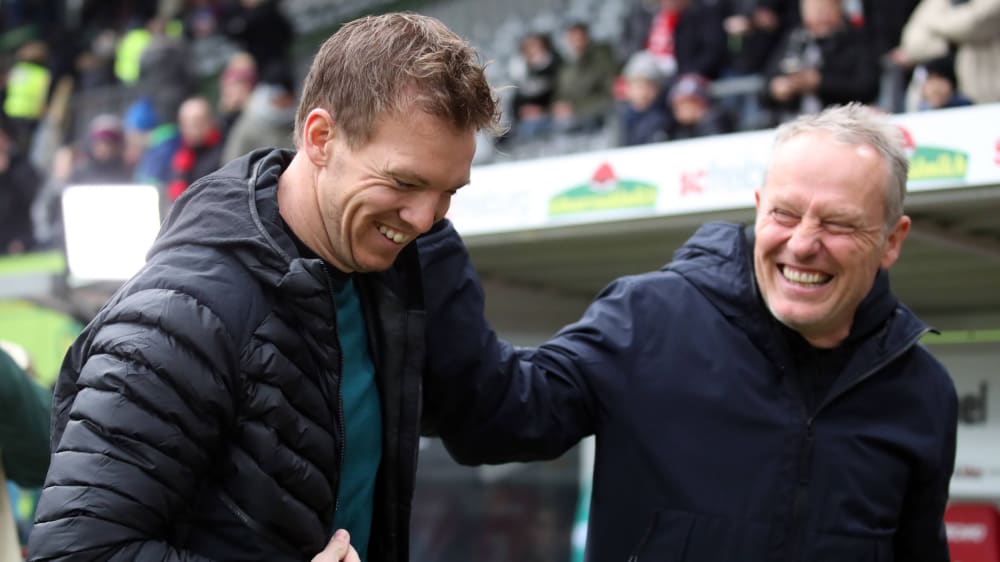 Sie verstehen sich: RB-Coach Julian Nagelsmann (links) und Freiburgs Trainer Christian Streich.
