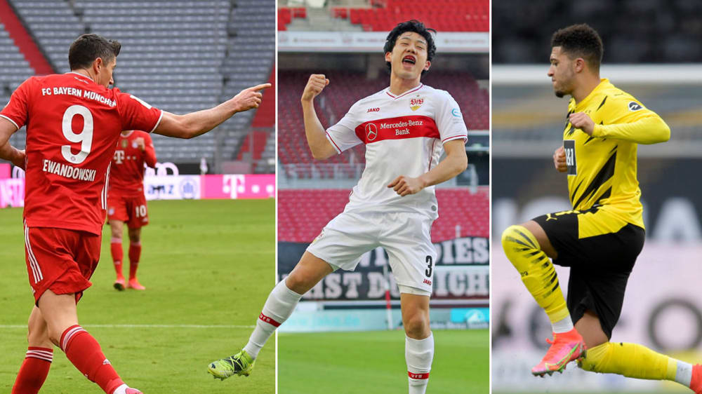 Robert Lewandowski, Wataru Endo, Jadon Sancho (v.l.)