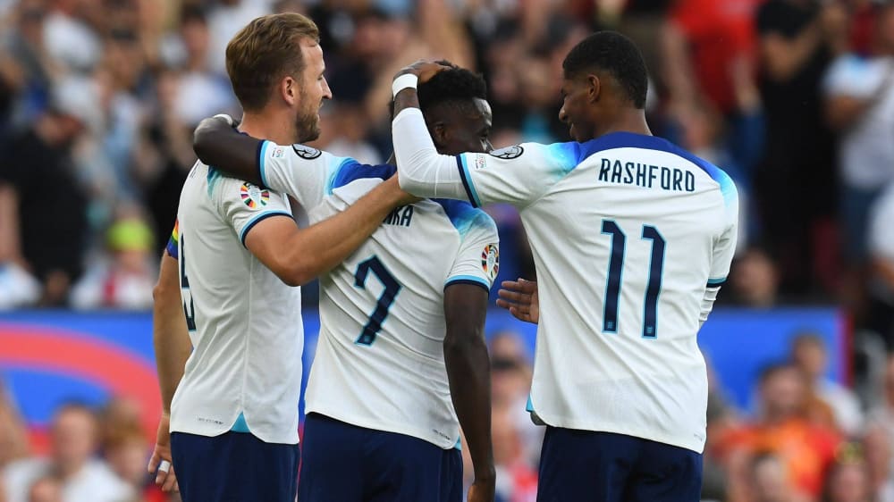 Allen voran Harry Kane, Bukayo Saka und Marcus Rashford (v.l.) besorgten die Tore Englands beim sehr deutlichen 7:0 gegen Nordmazedonien.