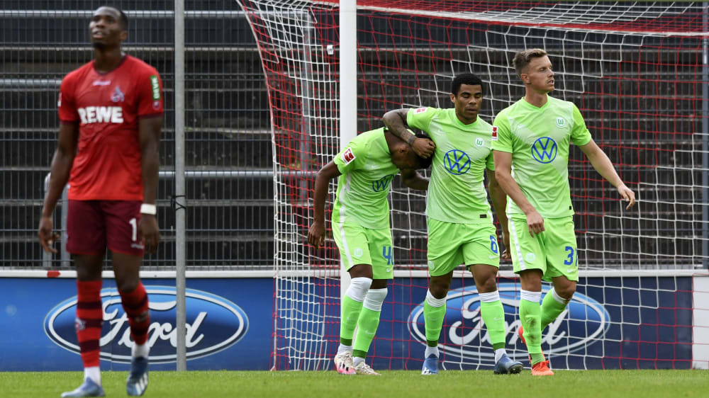 Wolfsburgs Joao Victor (2. v. li.) erzielte das zwischenzeitliche 2:0 gegen den 1. FC K&#246;ln.