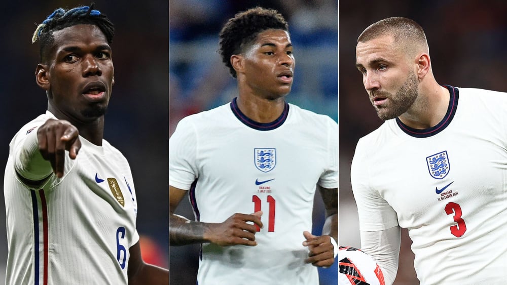 Paul Pogba, Marcus Rashford and Luke Shaw (from left) are missing from their national teams.