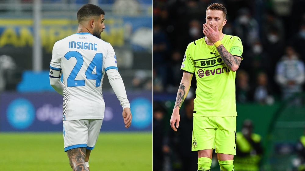 They could meet before the Europa League round of 16: Napoli's Lorenzo Insigne (left) and BVB captain Marco Reus.