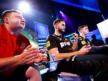 COPENHAGEN, DENMARK - JULY 21: Denis Müller (Denis) of 1. FC Köln and Tim Katnawatos (TheStrxngeR) of 1. FC Köln reacts during Group A match between TC Köln and Ninjas in Pyjamas as part of the FIFAe Club World Cup 2022 on July 21, 2022 in Copenhagen, Denmark. (Photo by Gonzalo Arroyo - FIFA/FIFA via Getty Images)
