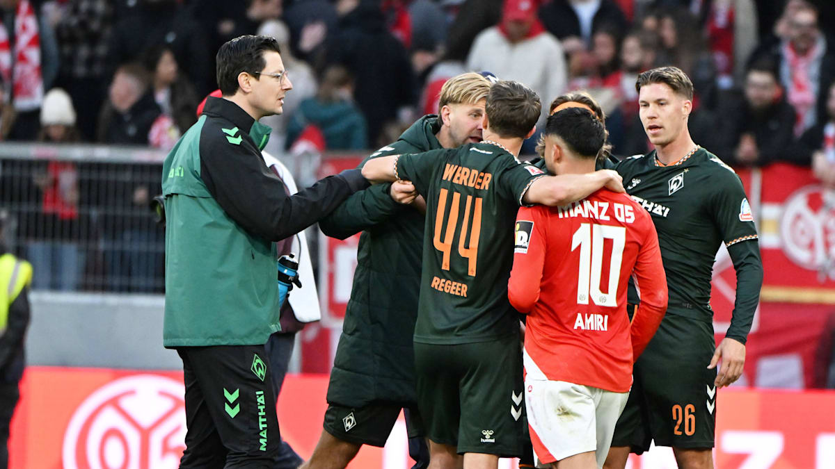 Mainz and Bremen players clash after the final whistle—Amiri on the verbal ...