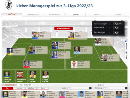 kicker Managerspiele 3. Liga - Jetzt noch Team für die Saison 2022/23