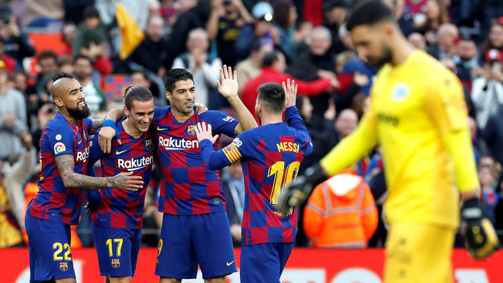 Torschützen unter sich: Arturo Vidal, Antoine Griezmann, Luis Suarez und Lionel Messi (v.l.).