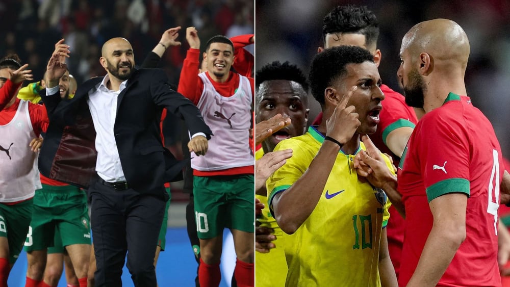 Schon wieder Party nach einem leidenschaftlichen Auftritt: Marokko um Trainer Regragui jubelte gegen Brasilien.