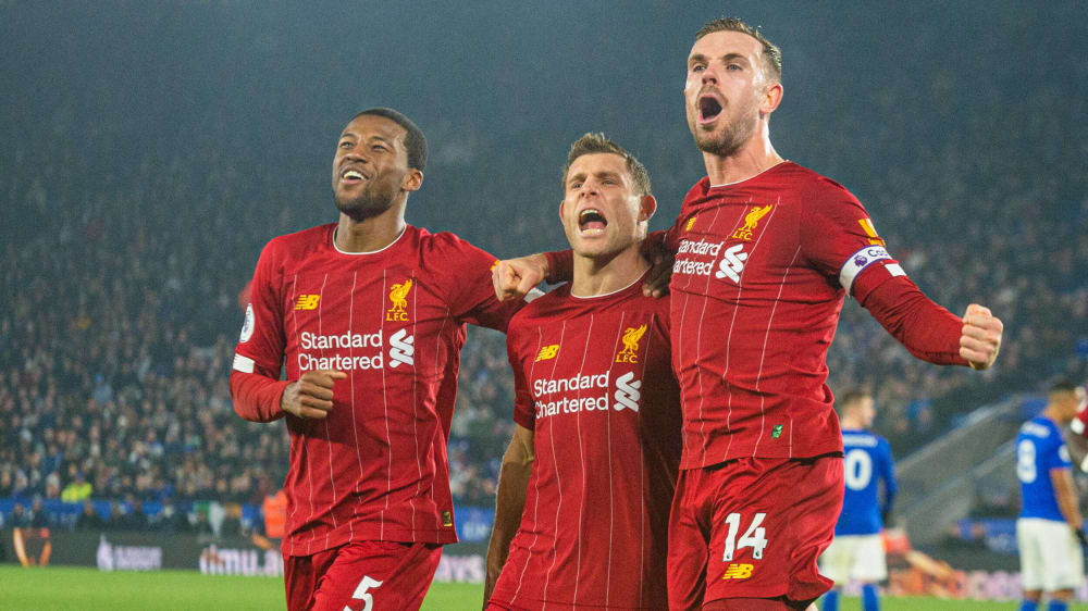 Einfach unaufhaltsam: Wijnaldum, Milner und Henderson (v.l.) jubeln in Leicester.