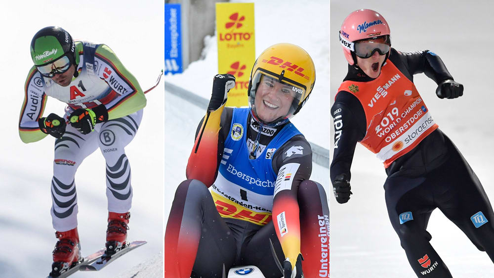 Erfolgsgaranten im deutschen Wintersport: Die Alpinen um Andreas Sander, Rodlerin Natalie Geisenberger und Springer Karl Geiger (v.l.).